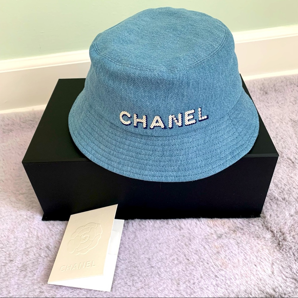 Chanel denim cloche hat